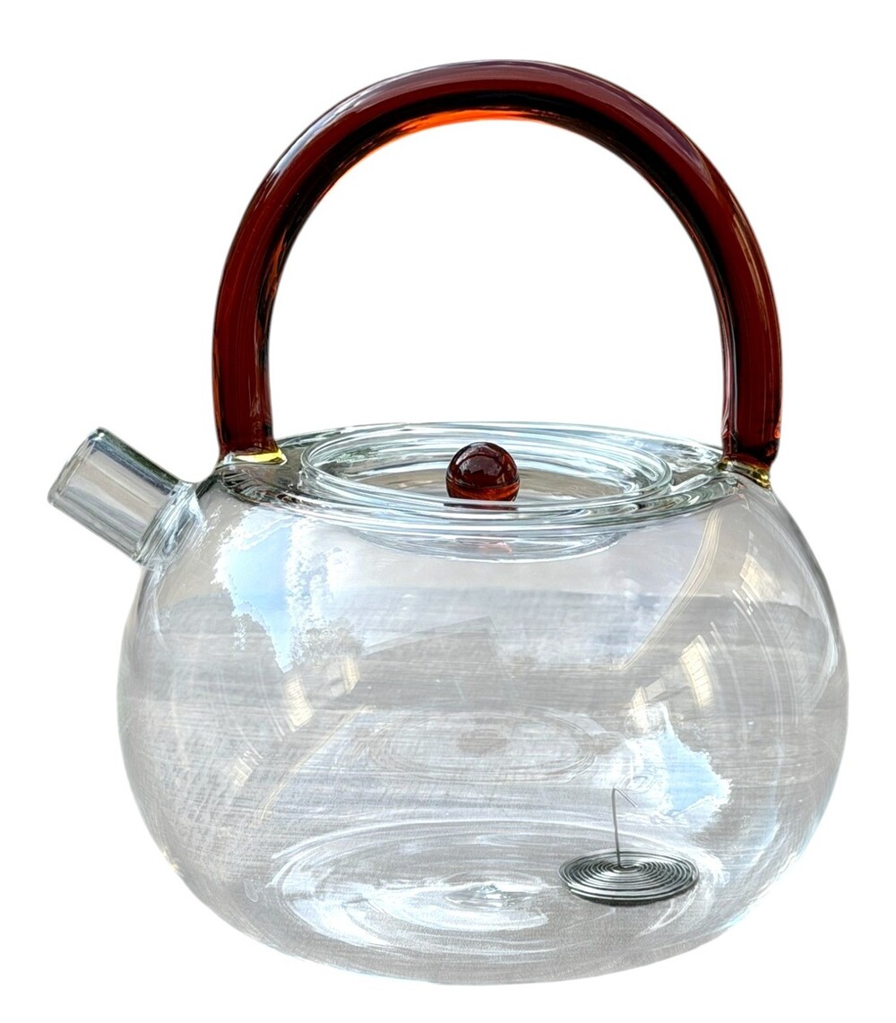 Clear Glass Teapot Amber Handle Spiral Strainer Borosilicate Loose Leaf Tea Pot